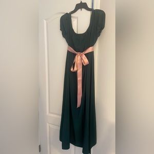 NWOT emerald green regency dress. Pink sash.